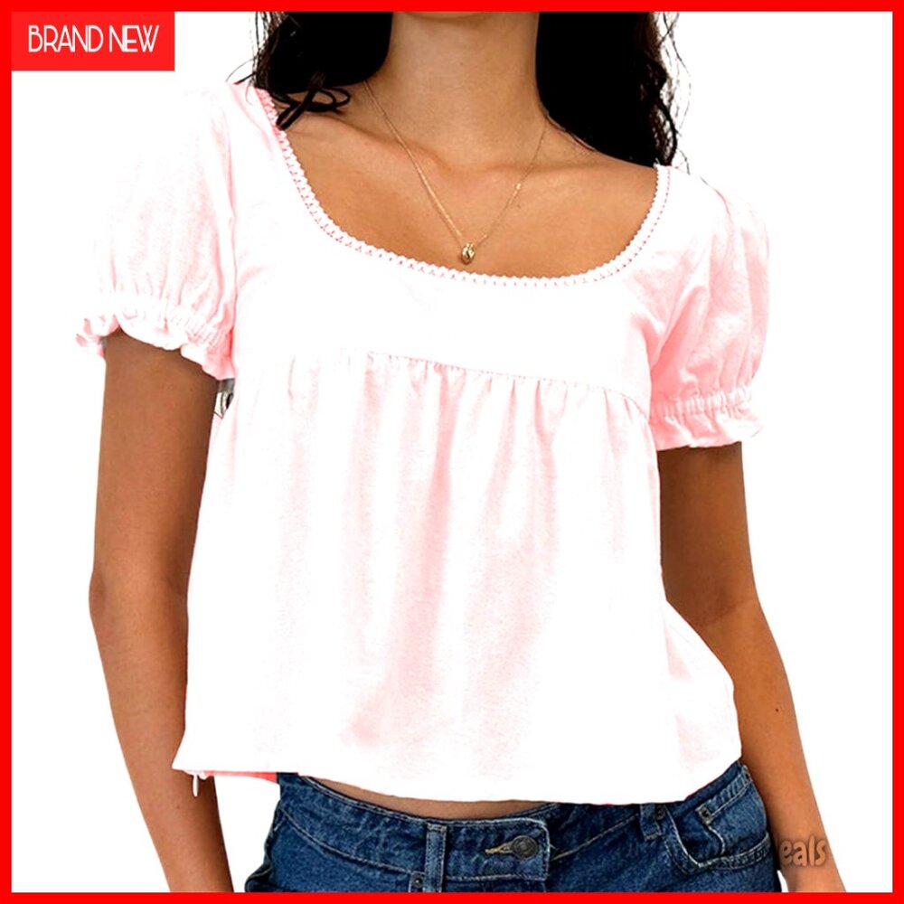 Short Sleeve Square Neck Crop Top Slim Fit Vintage Y2K Tee